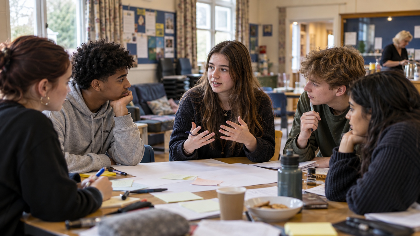 Young people working together in a community setting, illustrating skills, belonging and social capital.